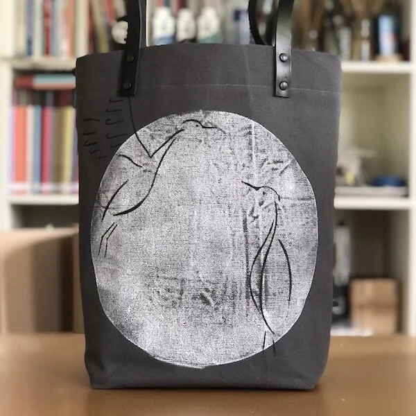 MIMBY TOTE | Hand Printed | Full Moon Crane Pair