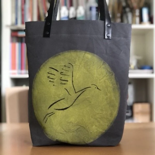 MIMBY Tote | Hand Printed | Honey Moon Crane | Gray