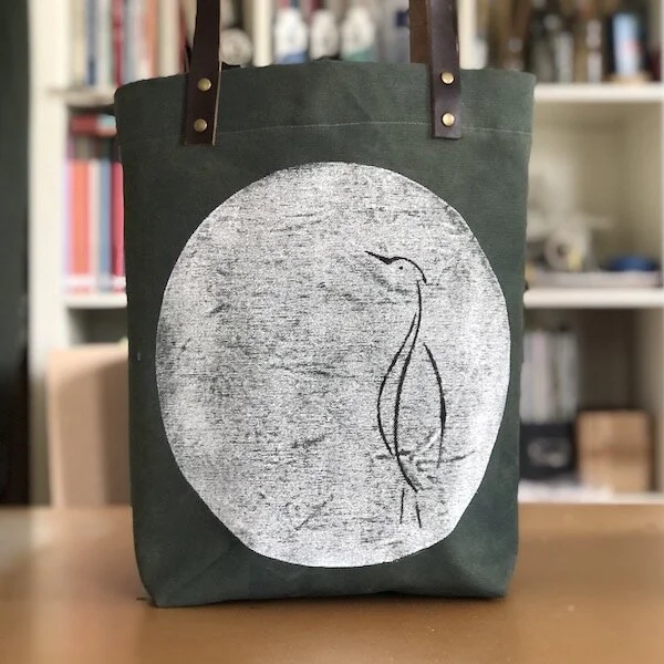 MIMBY Tote | Hand Printed | Full Moon Crane | Indigo