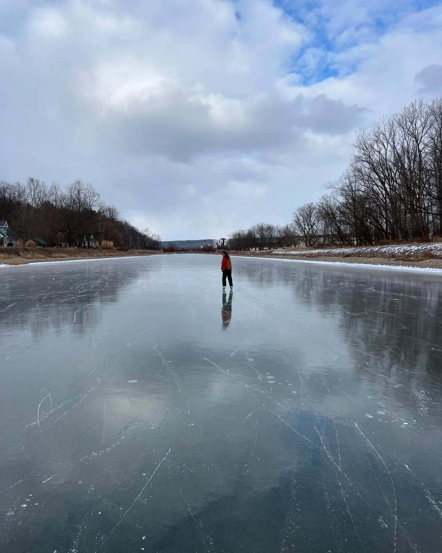 Once, in high school, I skated on the inlet.  Today we discovered ice like those videos you see in Nordic countries or on a lake in the western mountains.  Perfect.  Smooth.  Almost scary as you see the bottom of the inlet pass under your flying blad