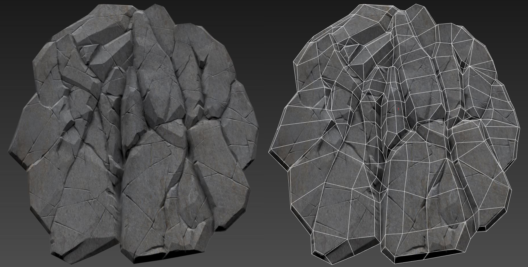  A rock asset that was used many places in The Unmaking. Zbrush -&gt; Topogun -&gt; Maya. 