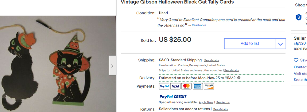 Vintage Gibson Halloween Black Cat Tally Cards — Halloween Collector.com