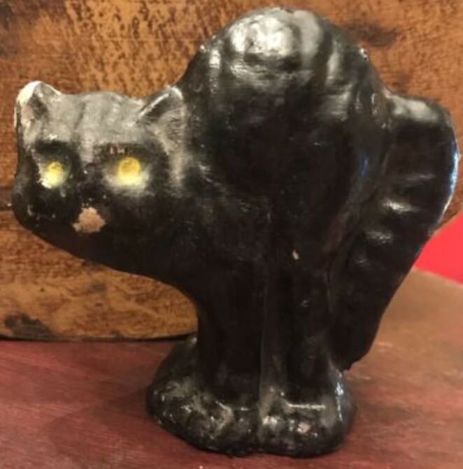 Victorian Trading Co Halloween Screaming Black Cat Paper Mache Candy Container 