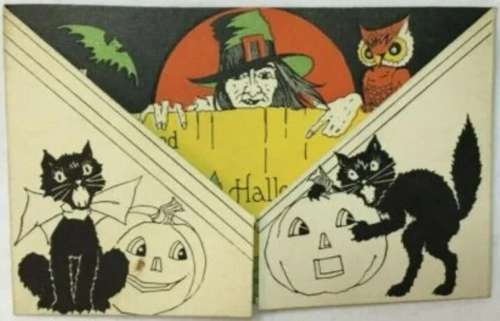 *1930s Halloween Party Invitation Card Tri Fold witch black cat jack-o ...