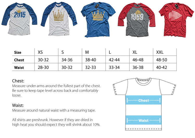 Raglan Shirt Size Chart