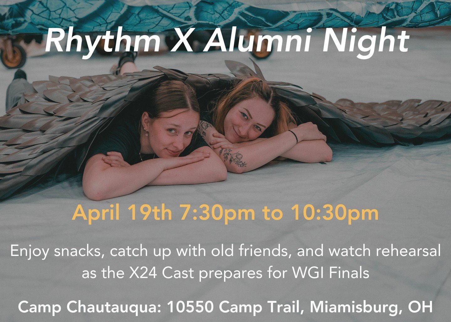 🗣️📣 CALLING ALL ALUMNI!

After our Semifinals performance, we are hosting an alumni night to enjoy snacks, mingle, and enjoy our last night block of the season!

Come enjoy the company of old friends and cheer on #X24 as they prepare for their WGI 