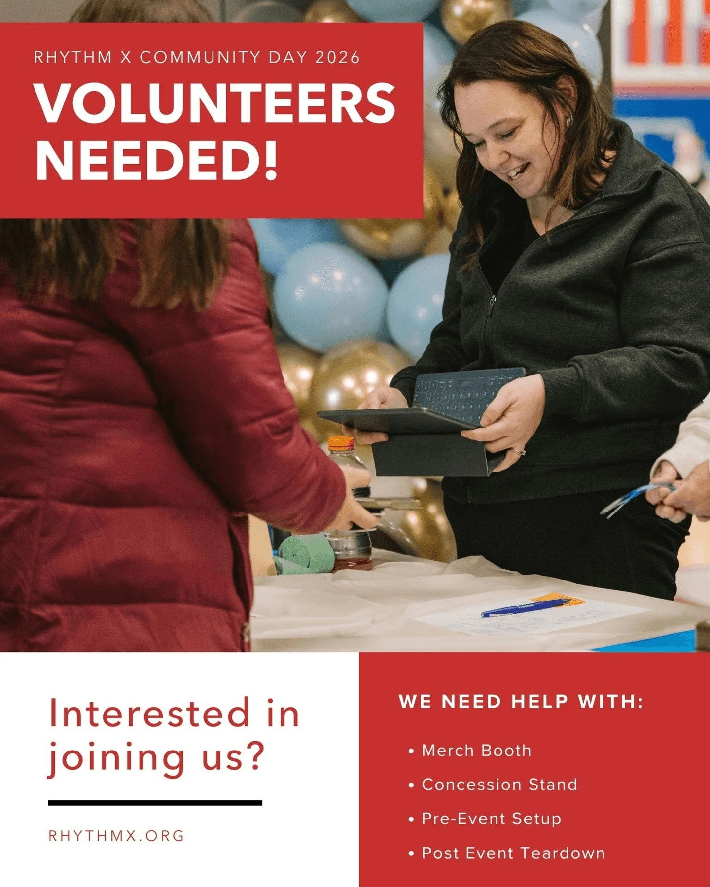 📢 Calling all volunteers!

We are seeking a few extra hands to help out during Community Day. If you are interested in joining us on February 22nd, please head to the link in our bio! 🔗

#RhythmX #X26 #CommunityDay #Volunteer