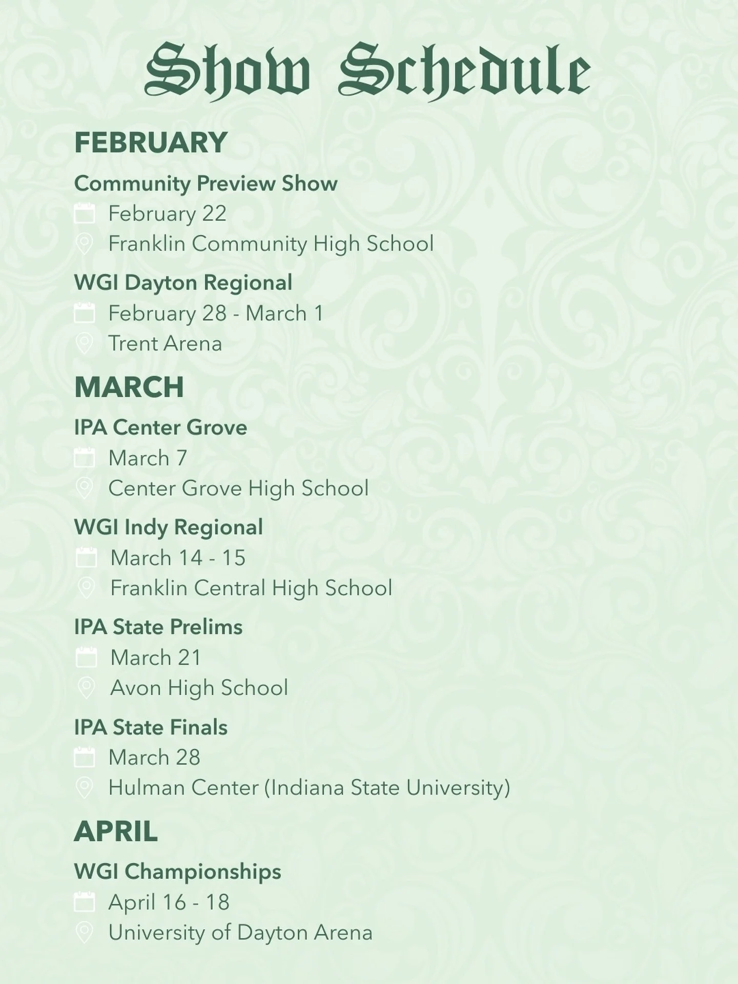 Catch us at one of our performances this season!

Head to our website for details on each event! 🔗 in bio!

#RhythmX #X26 #TheEnd #IPA #WGI