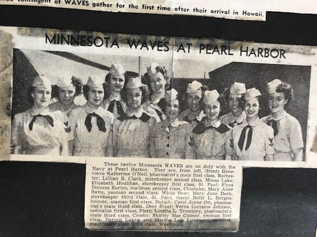 A Honolulu newspaper covered the arrival of WAVES on Oahu in early 1945—a novelty, as the Navy did not allow them to serve in overseas territories until late 1944. Verna is in back row, center.