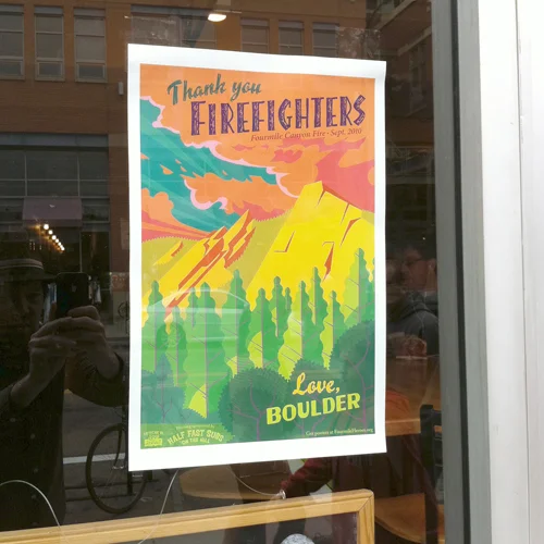 Posters in windows.