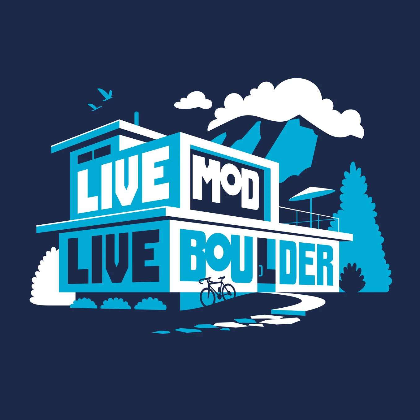 Live Mod, Live Boulder • A t-shirt design about living modern. Client: Mod Boulder