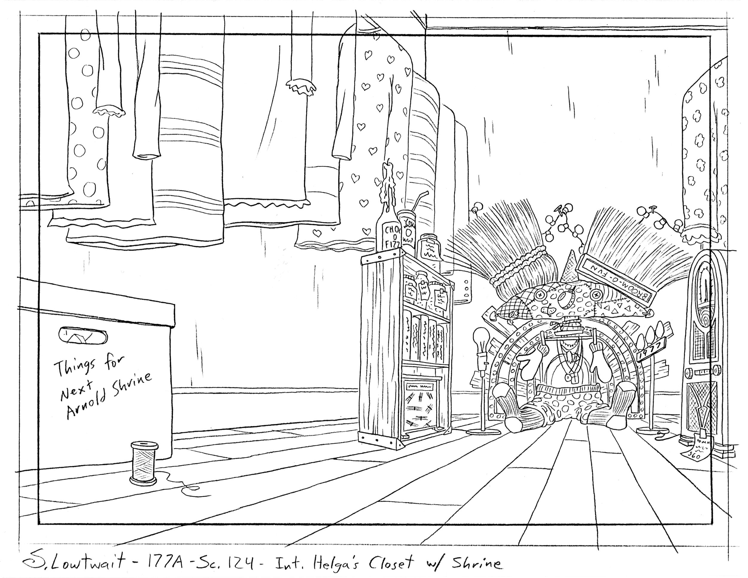 "Things for next Arnold shrine." because I imagine Helga collects faster than she can build.