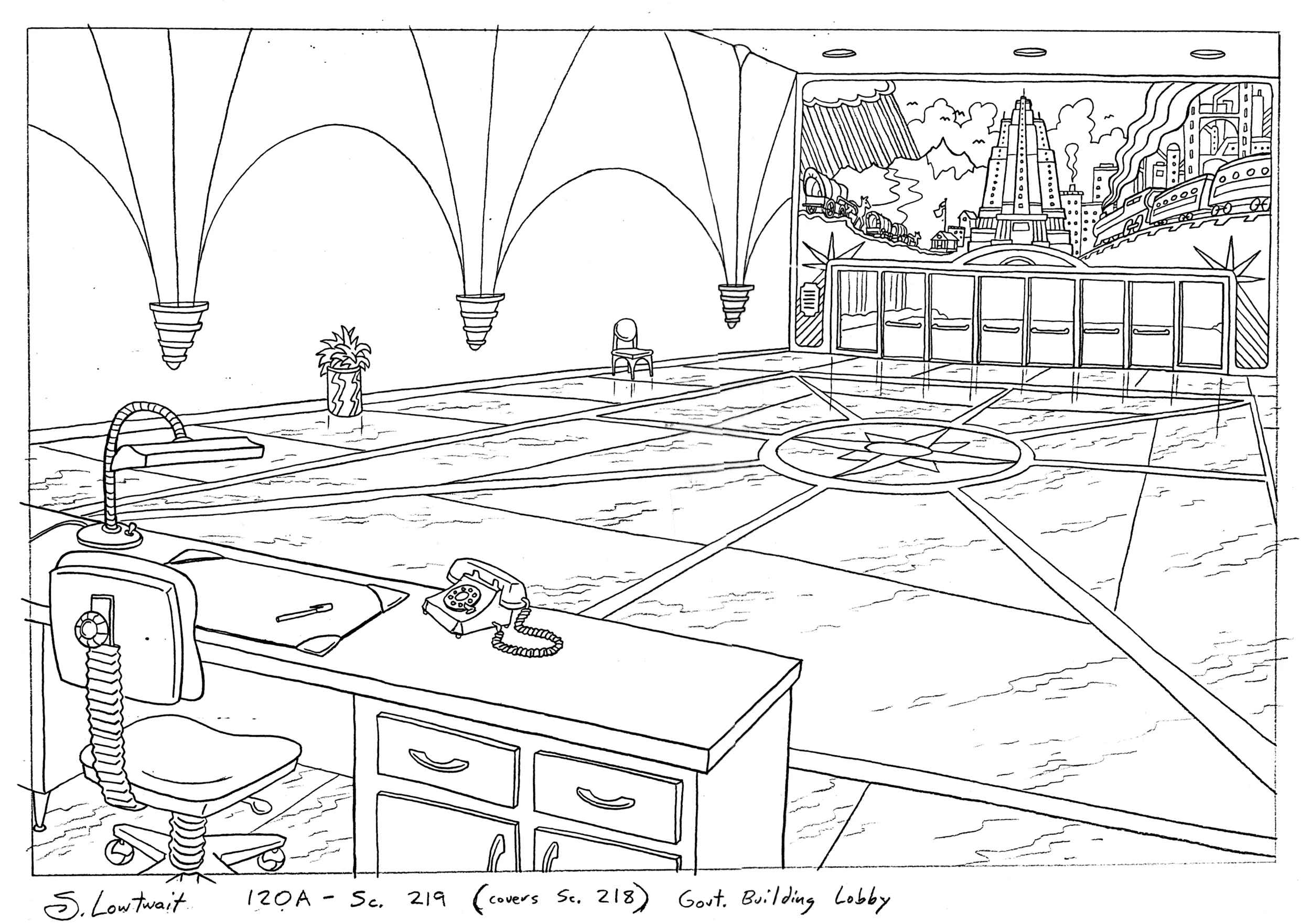 I'm rather fond of that mural I made up for this government building. And I think that lone chair is funny.
