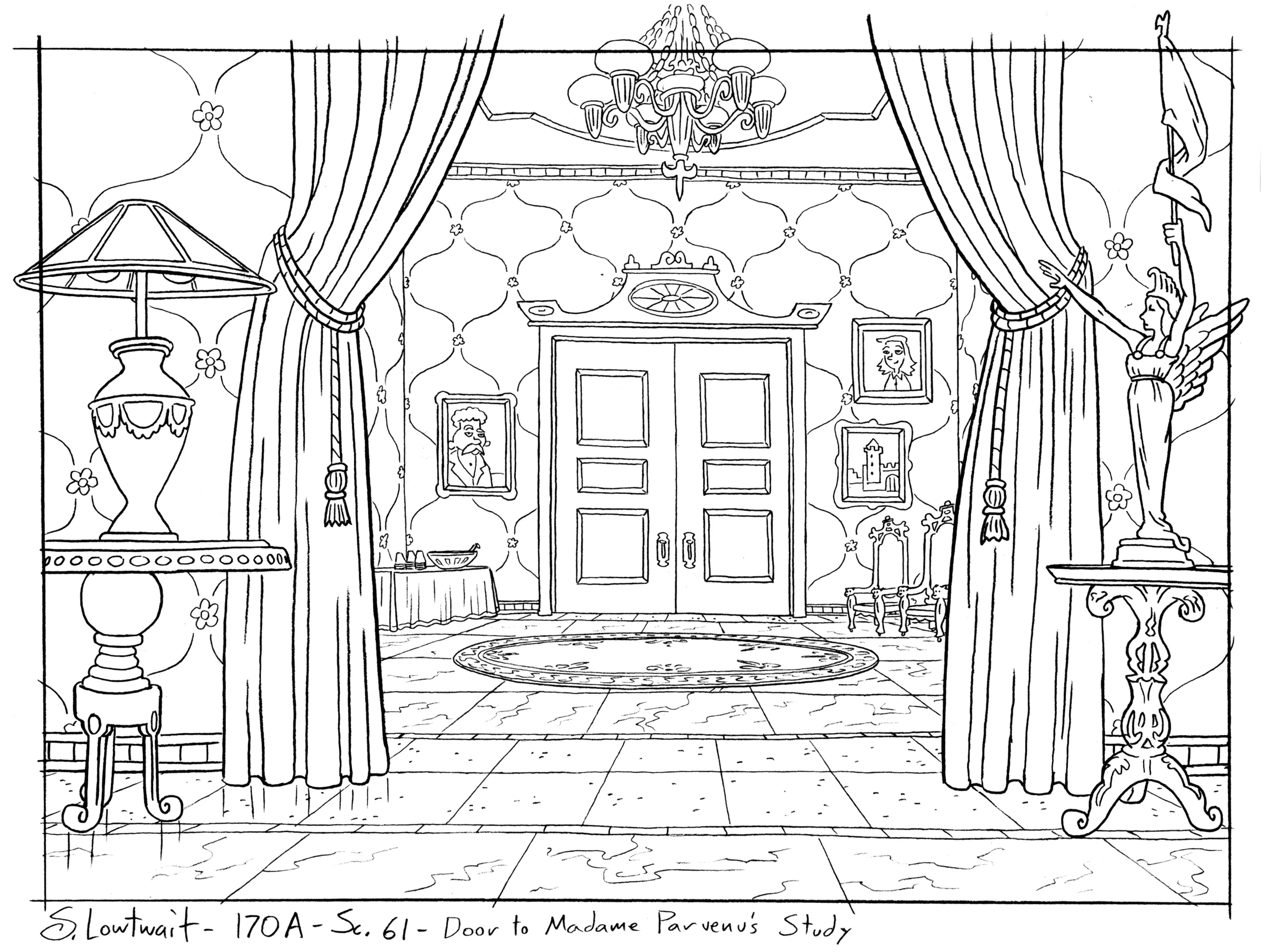The opposite side of the Victorian lounge looking into another room.