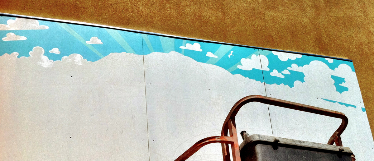 The sky at the top was painted first.
