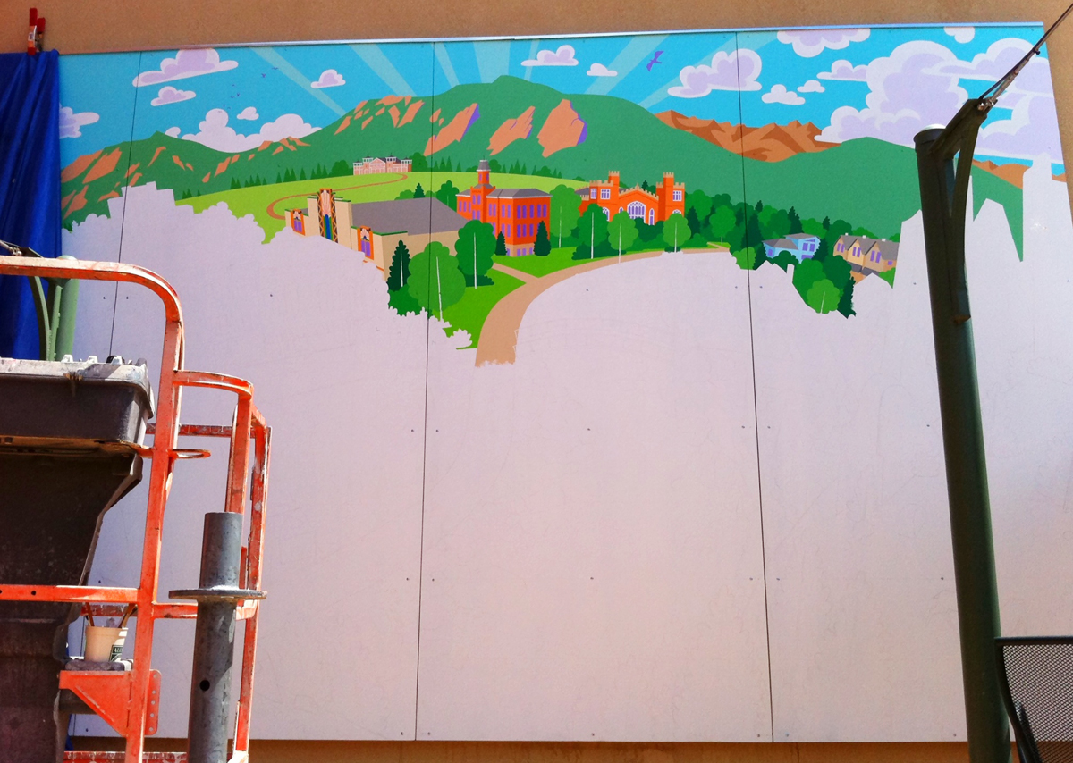 Working from top to bottom, the distant landscape took shape.