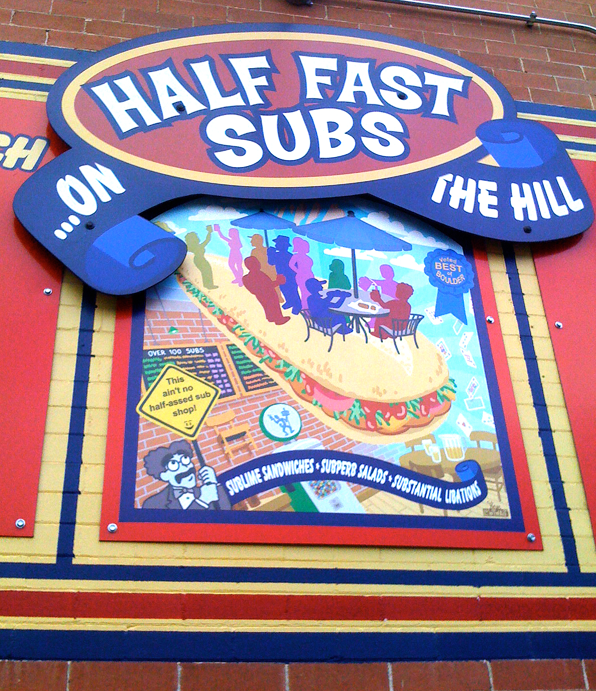 The illustrated poster I created for a sandwich shop became a sign on the exterior.