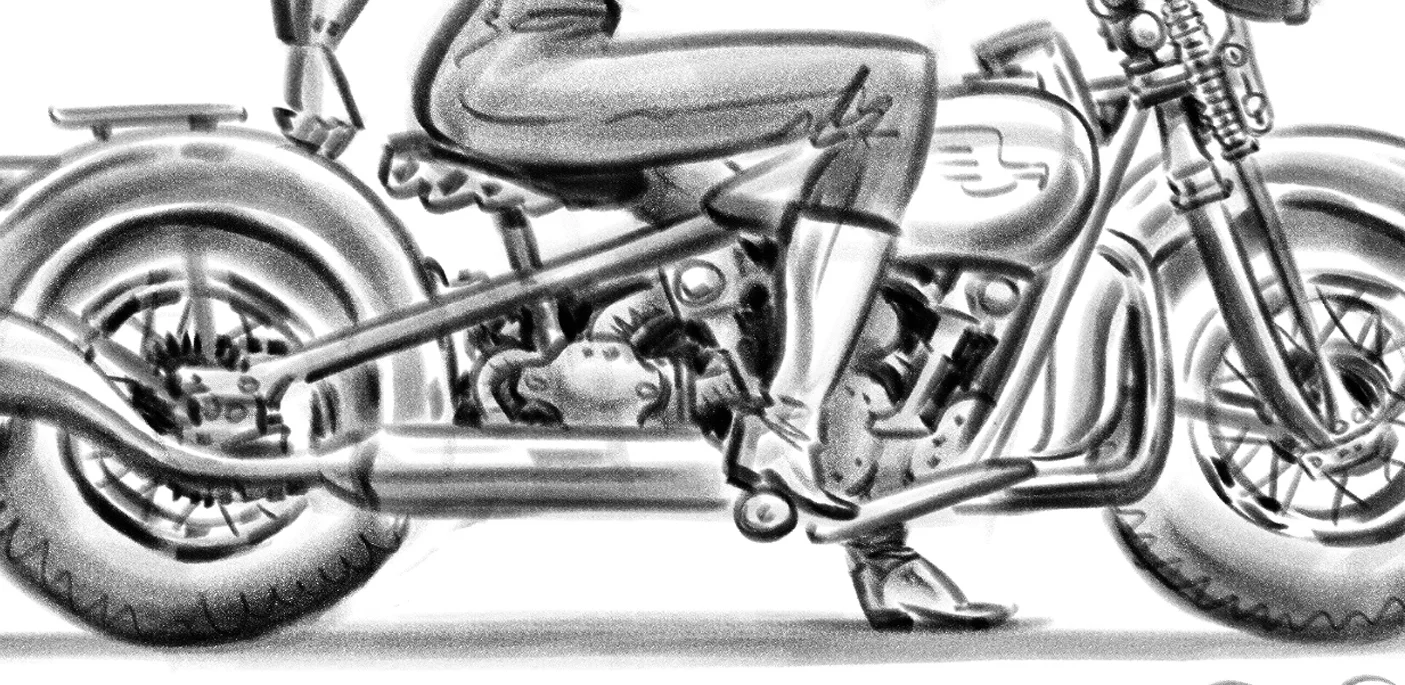 Sketch: Girl on Vintage Motorcycle