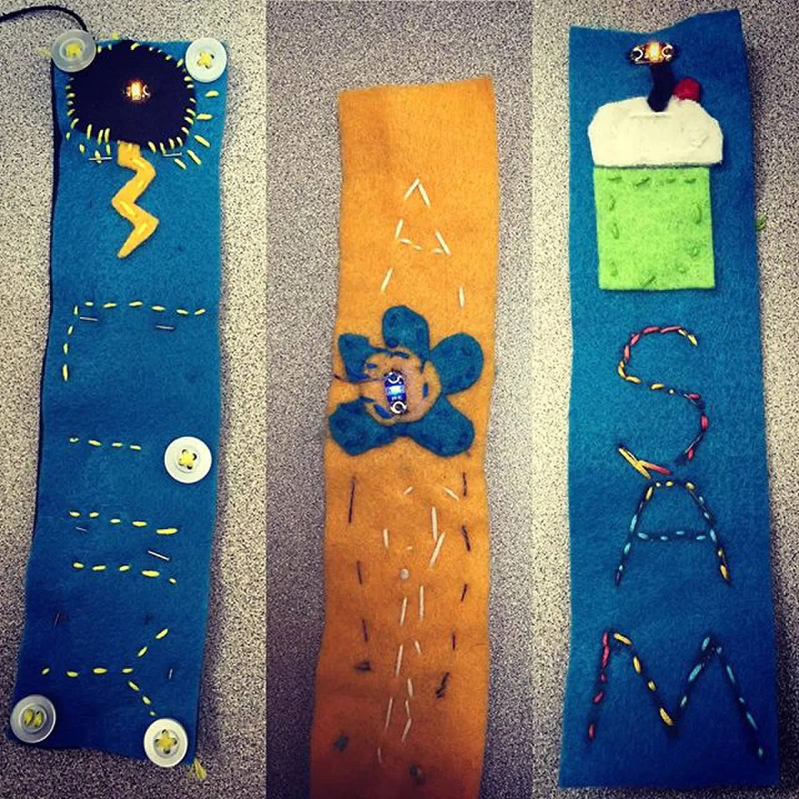 Sew Electric - bookmarks with LEDs.