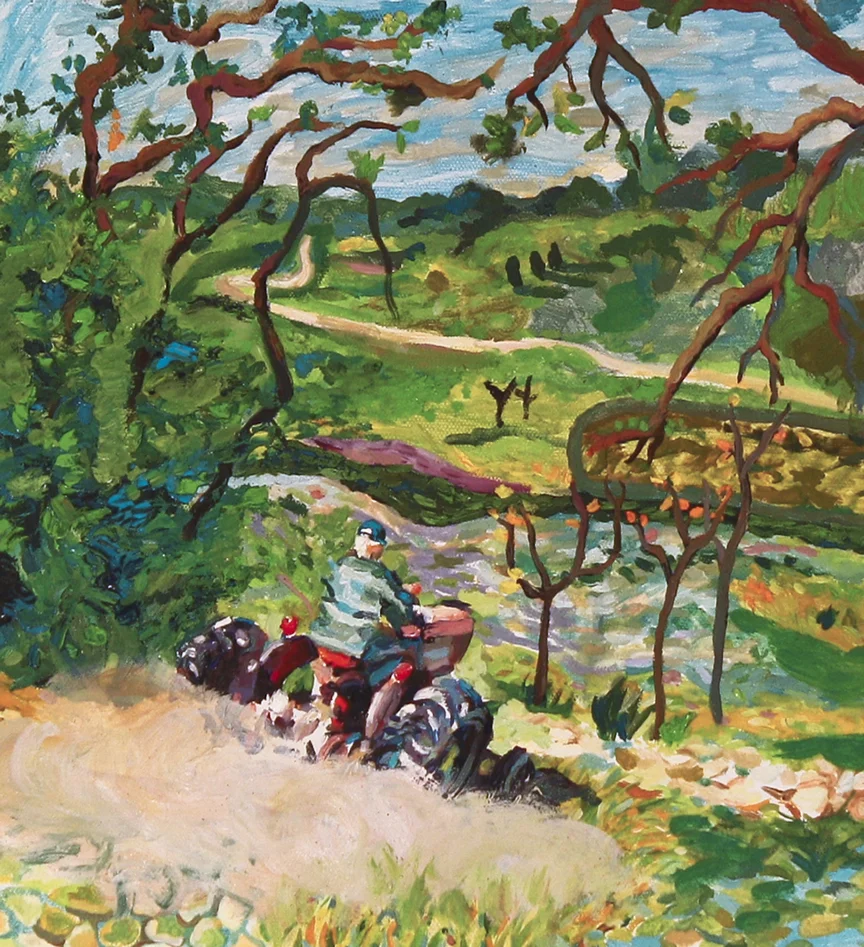 Carrie Riehl • Tractor Ride , oil on canvas, 2013, $400