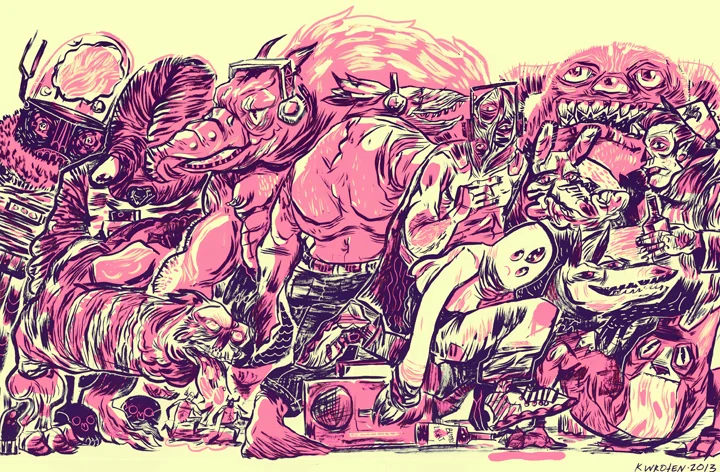 Kelsey Wroten • Monster Mash , ink and digital on paper, 2013, $70 framed, $35 unframed