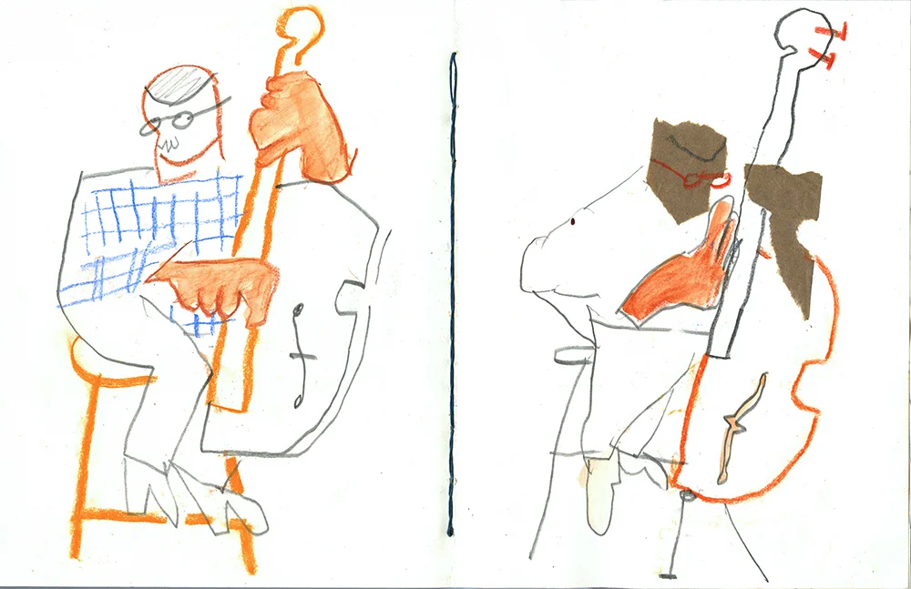 Andy Ozier, Double Bass Sketchbook Spread , 2013