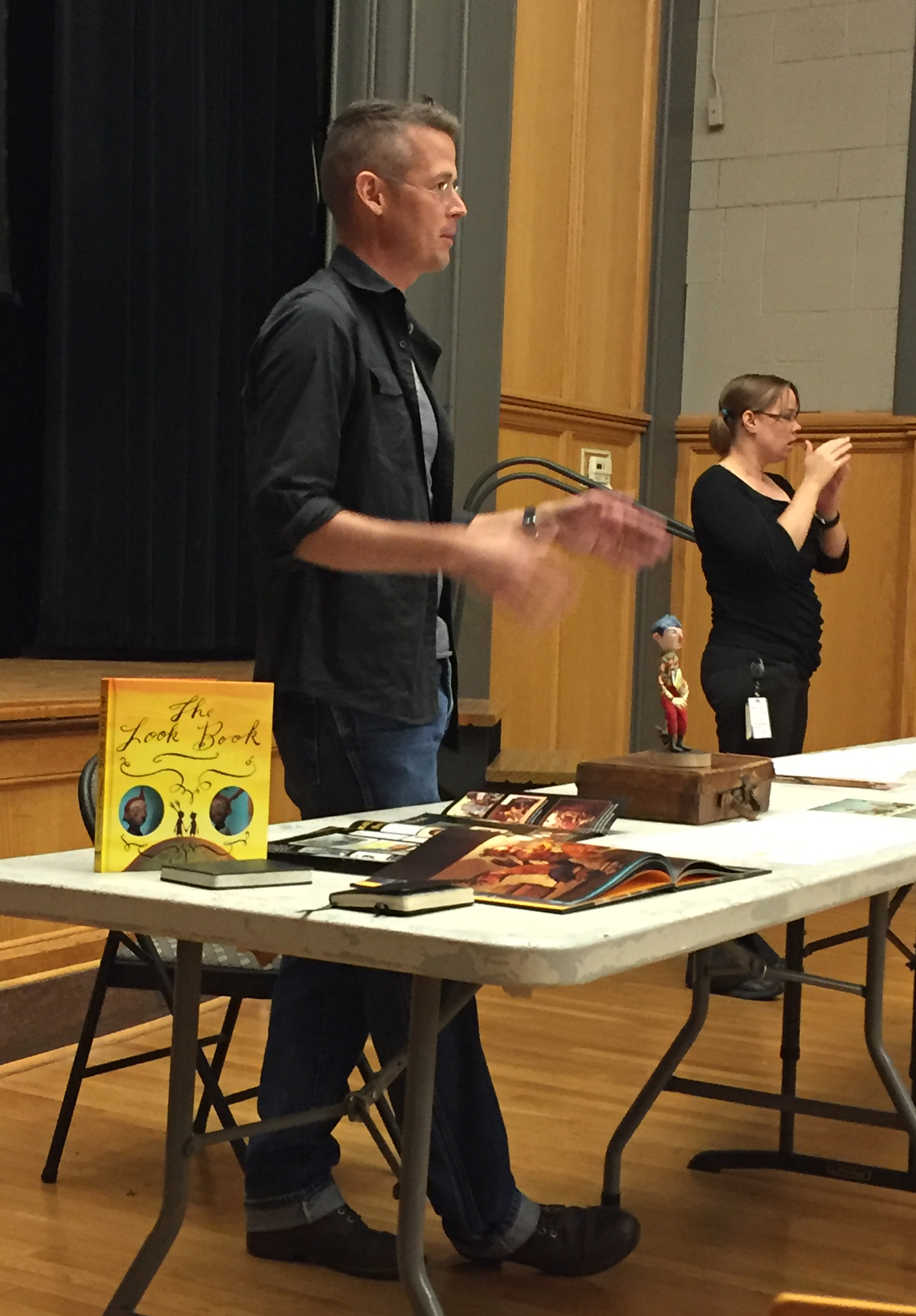  Visiting artist Chris Sickels (aka Red Nose Studio) talking to the students about his process •&nbsp;Fall 2017 