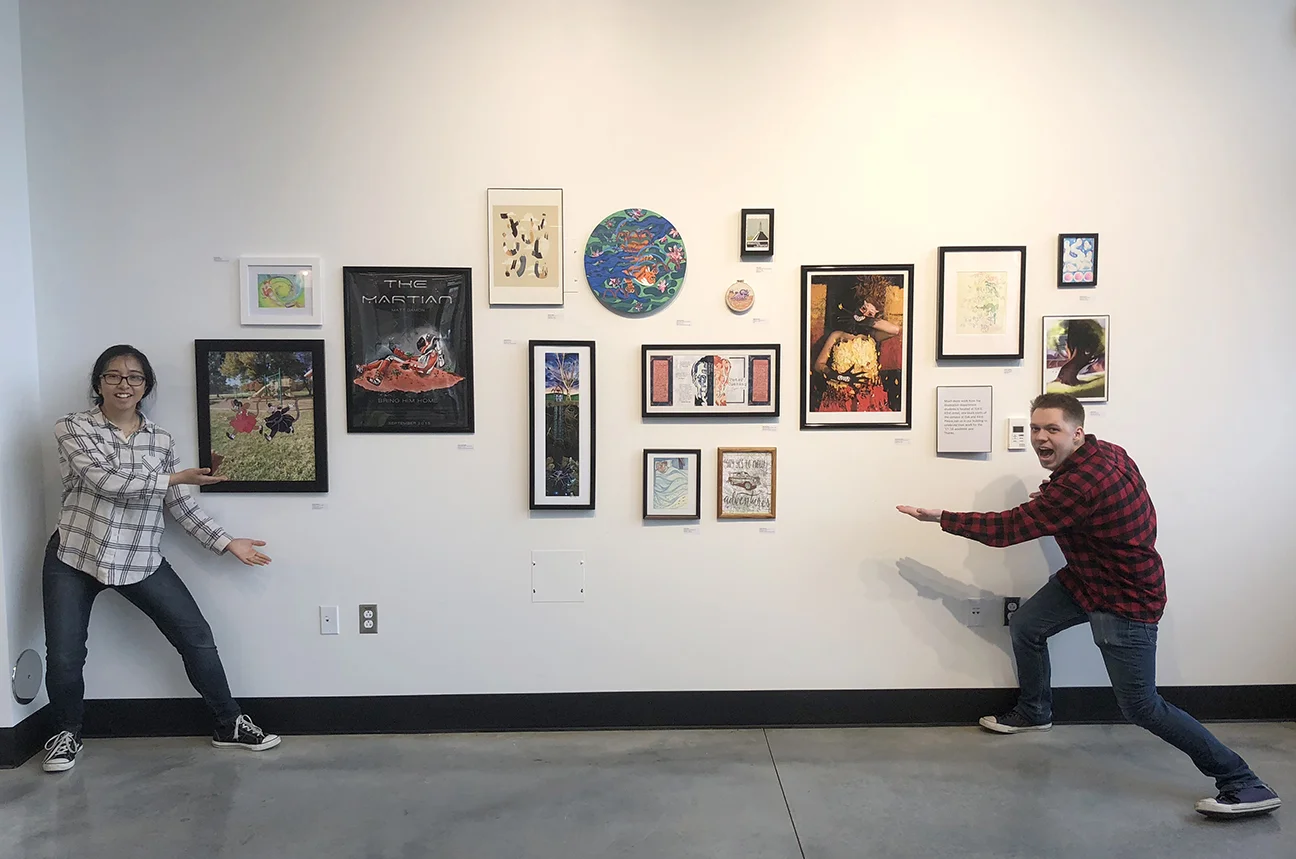  Jasmine Mendez (‘18) and Jack Mied (‘18) helped to hang Illustration work in the Beals Studio for ARTPOP • Spring 2018 