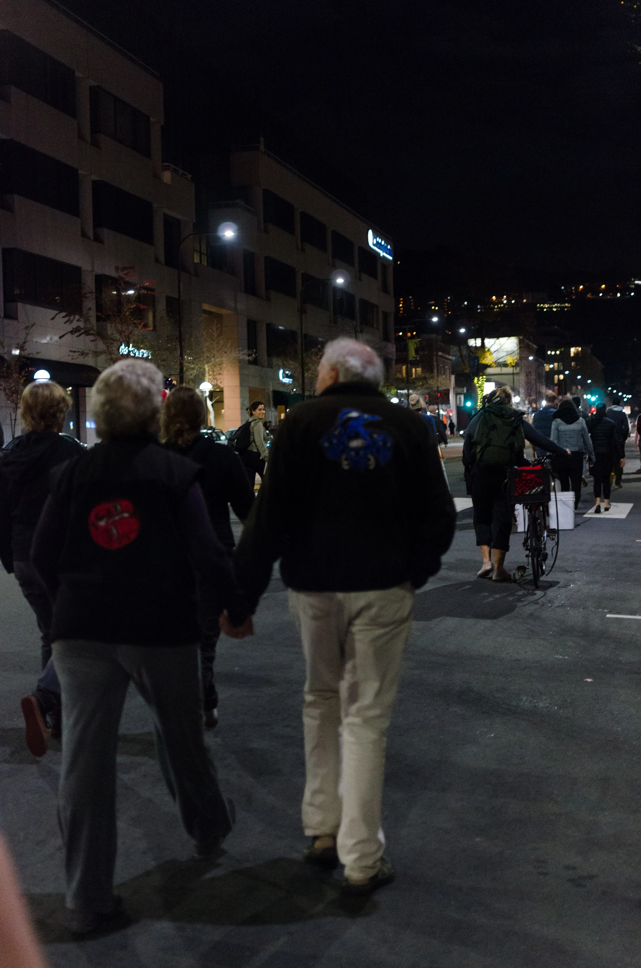 Small group marching back up East on University - photo by Kyle Cameron