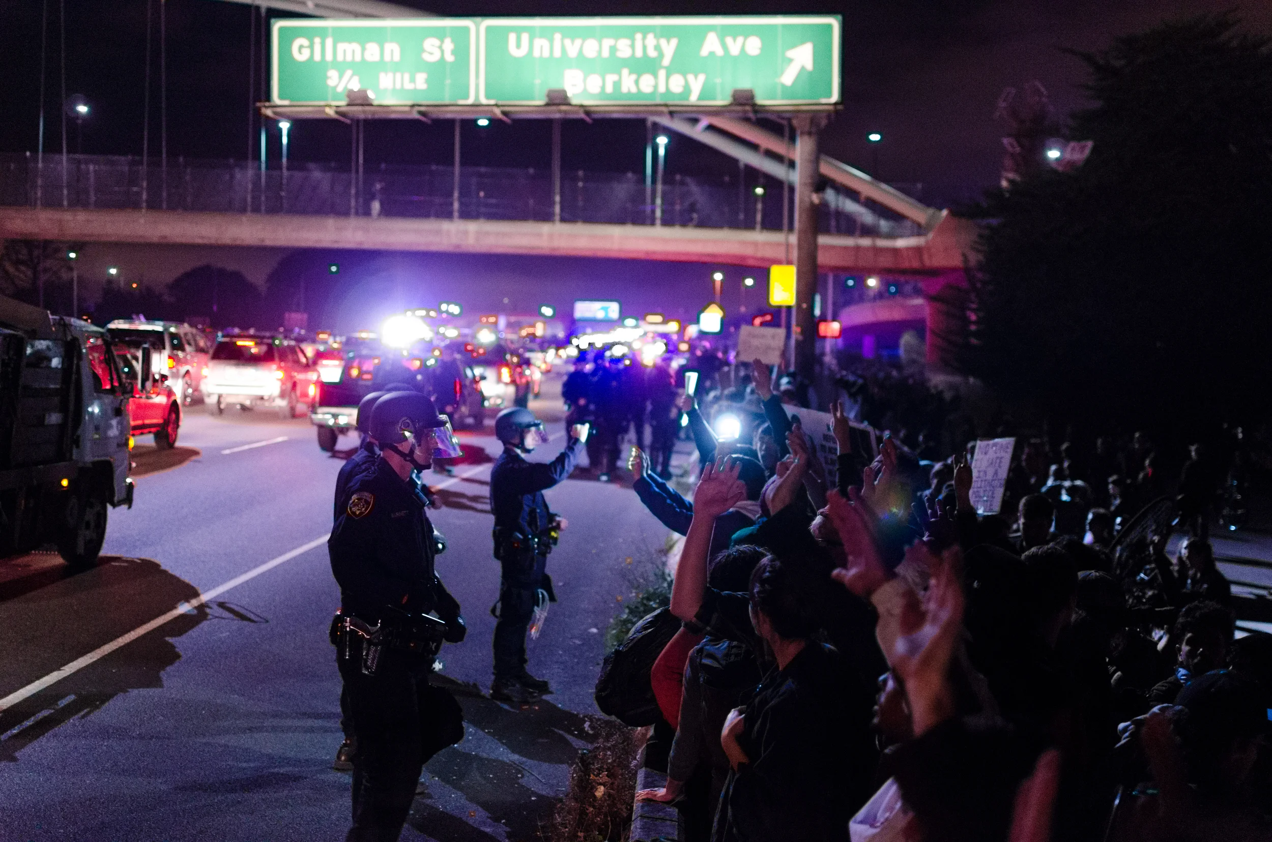 A small group of protesters had just been pushed back off the freeway at this point - photo by Kyle Cameron