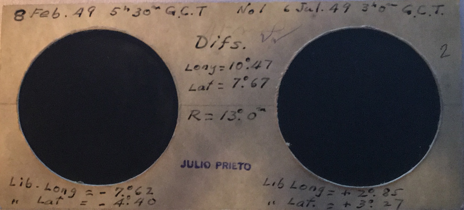 Getting a picture of the moon in stereo requires some planning especially in 1949 when Alvaro's great-grandfather took these.