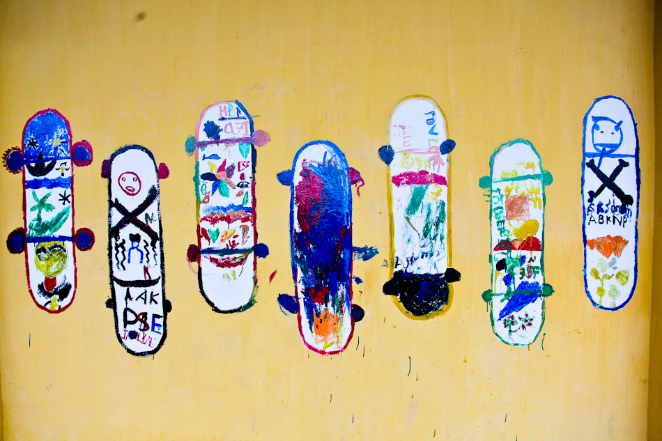 A skateboard mural at a park run by Skateistan Cambodia, an organization that works with at-risk street kids. 