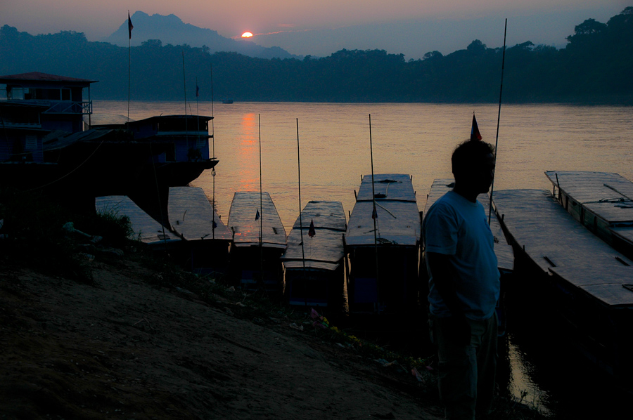  Sunset over the Mekong river in Luang Prabang, Laos. 