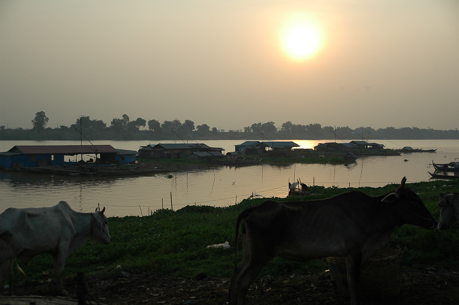  A view of sunrise over the Tonle Sap River, a Mekong tributary, from a fishing village near Phnom Penh. 