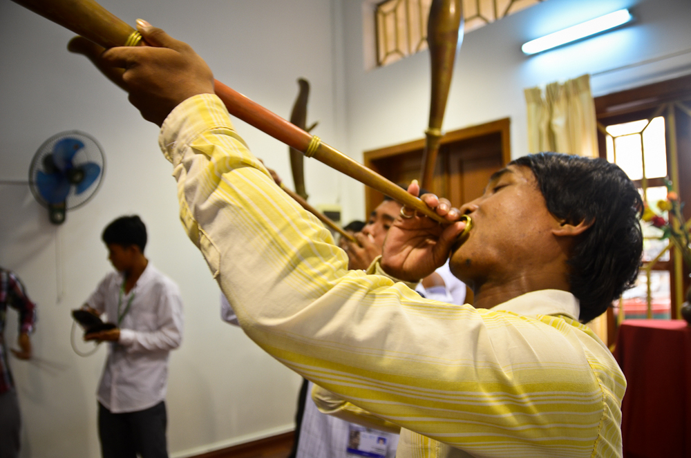  A musician plays a trumpet during a rehearsal in Phnom Penh. 