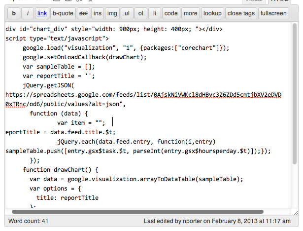 Wordpress HTML view on the New Page screen in wp-admin.