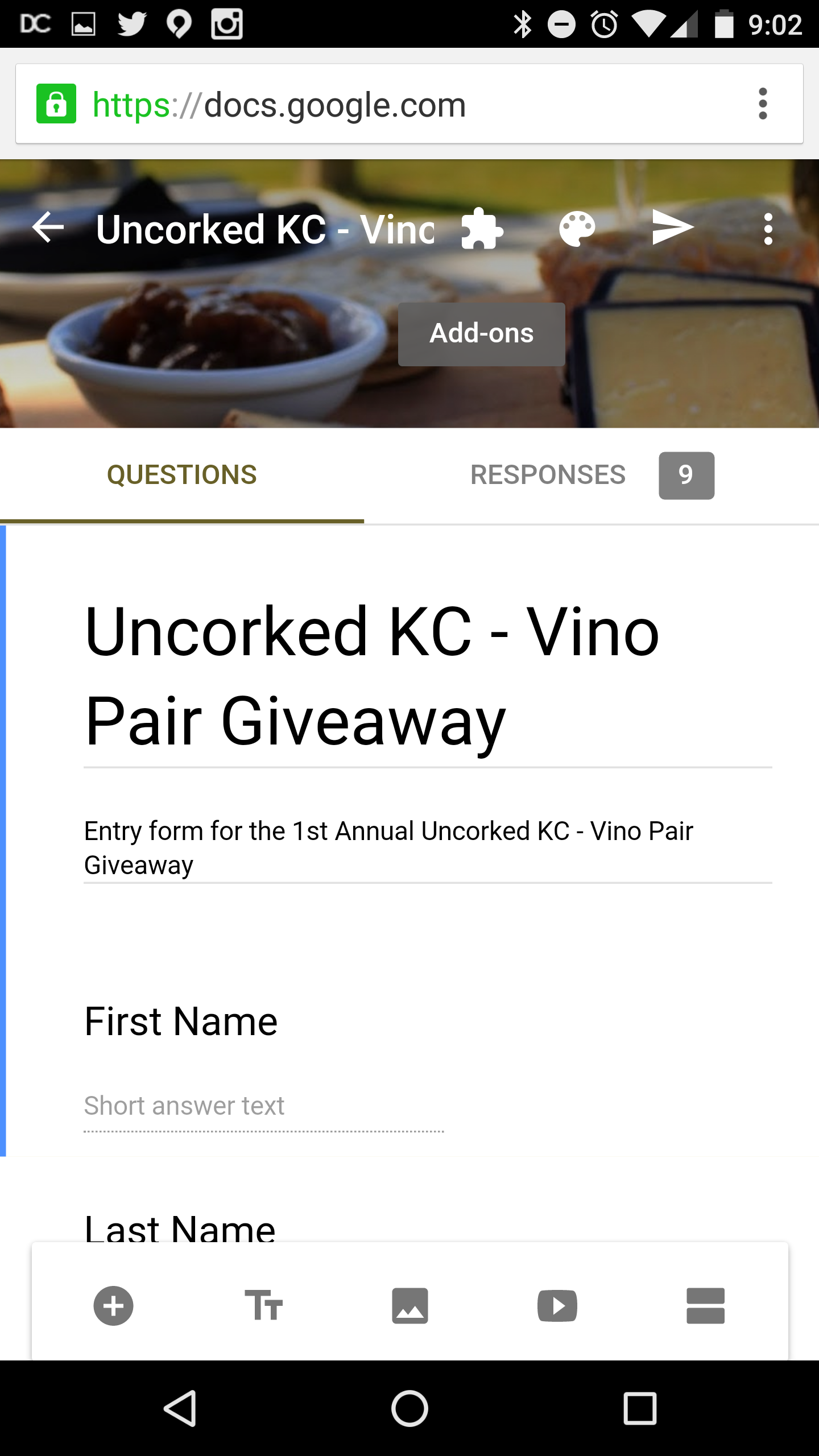 mobile google form edit view with google apps script puzzle piece shown