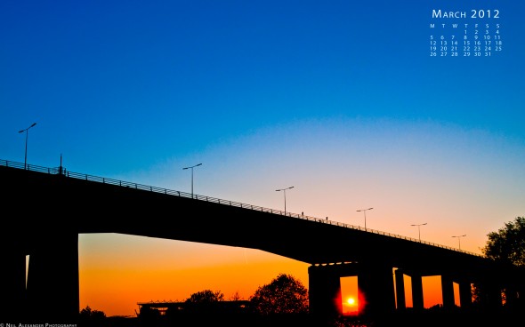 Barton Bridge, M60 Orbital Motorway, over the Manchester Ship Canal at sunset