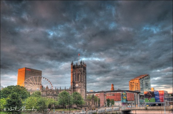 V iew over Manchester with the Cathedral in the foreground (Click for larger)