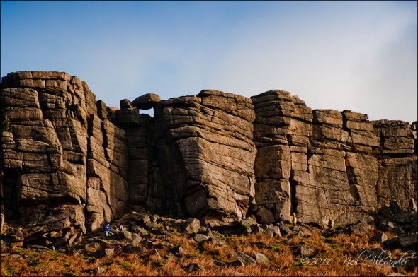 C limbers at the foot of Stanage Edge, Peak District