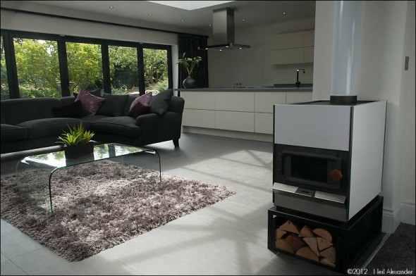 The Pyroclassic IV Fire - photograph of the unlit fire placed in the room