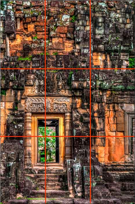 The viewer's eye is instantly drawn to the brightest part of a picture and in this image it is the doorway which I placed in the bottom left hand corner of the frame. 