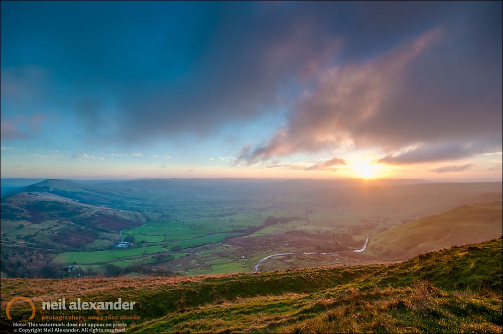Sunrise over Castleton, High Peaks UK from Mam Tor