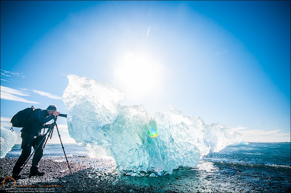 Shooting icebergs on Jokulsarlon beach