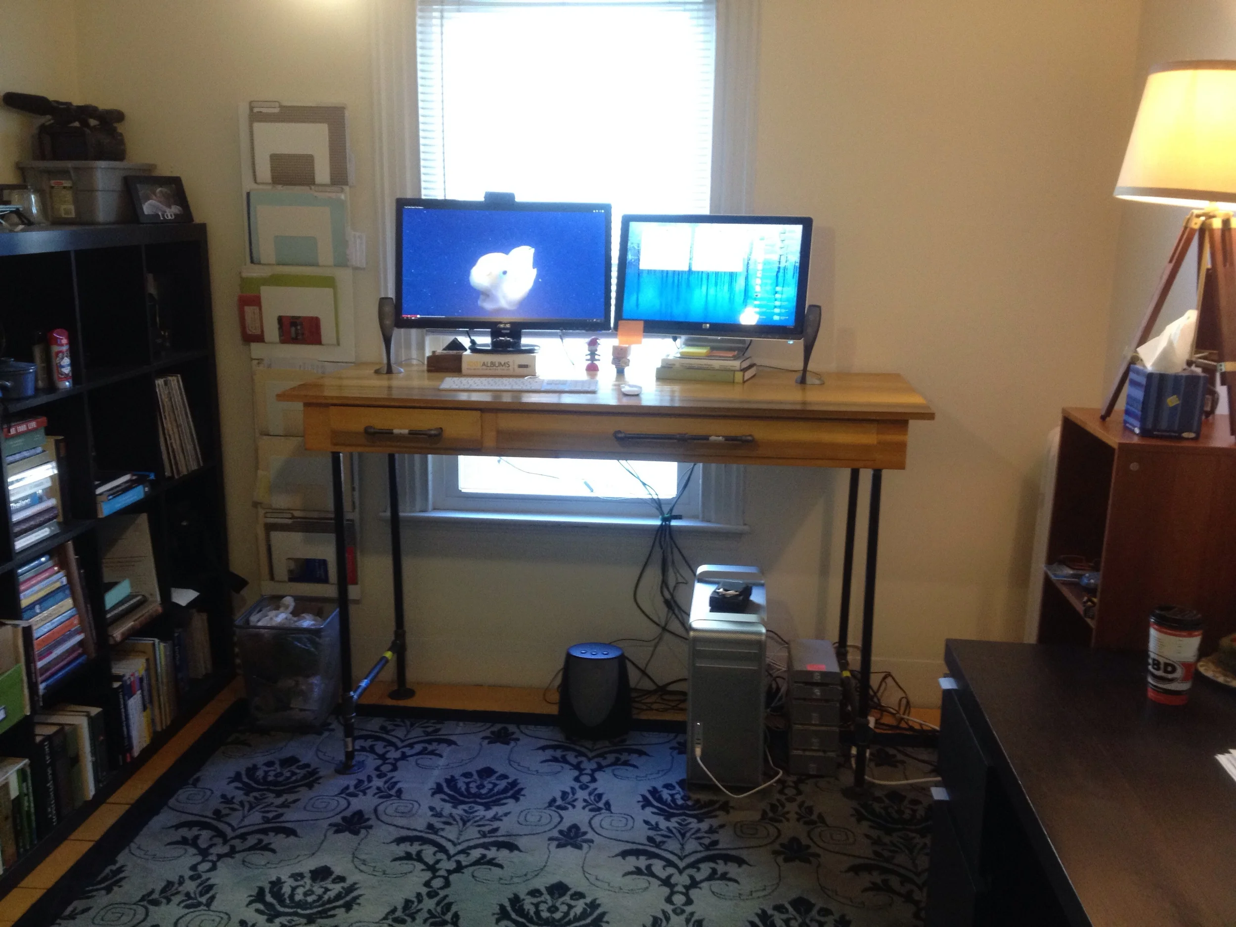 The finished After standing desk. Wire management still needs to be figured out.