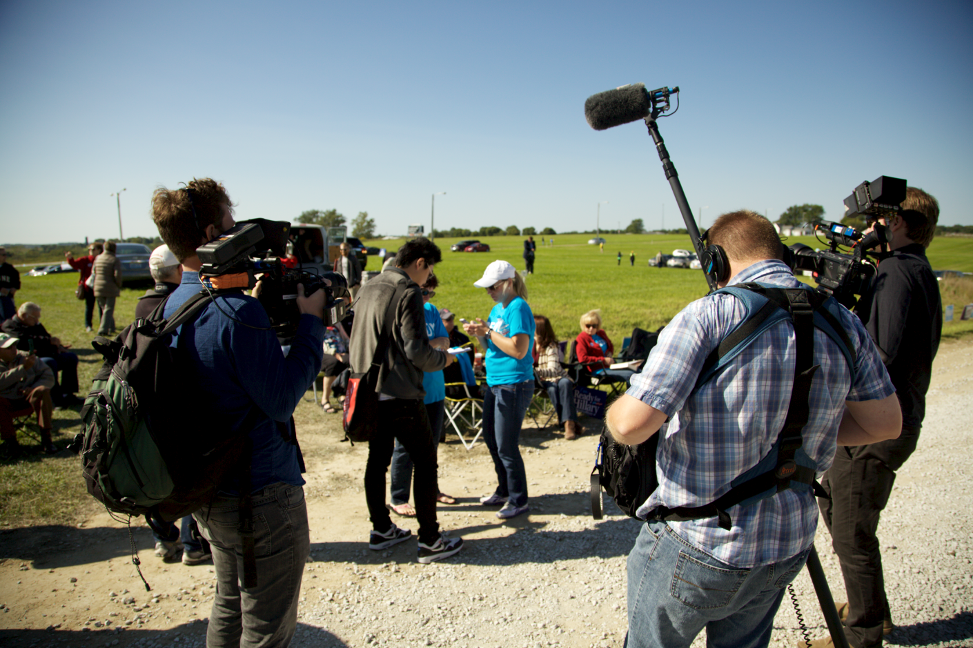 Getting ready for one of many quick interviews for the video with some of the people attending. 