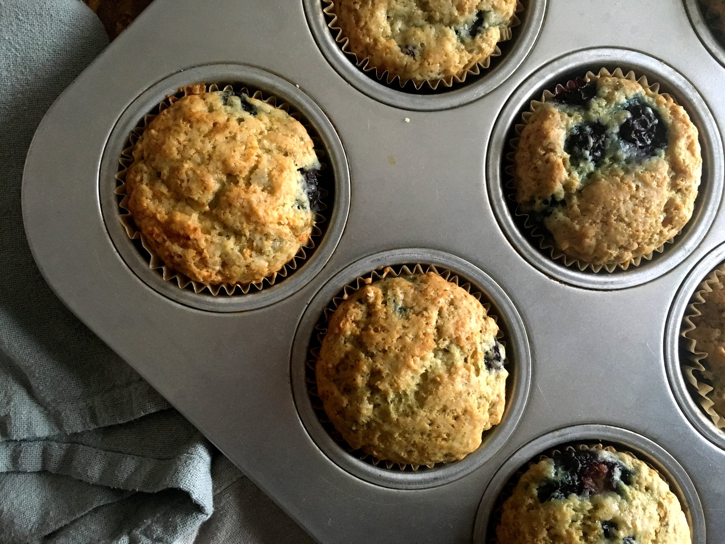 Tray of blueberry muffins