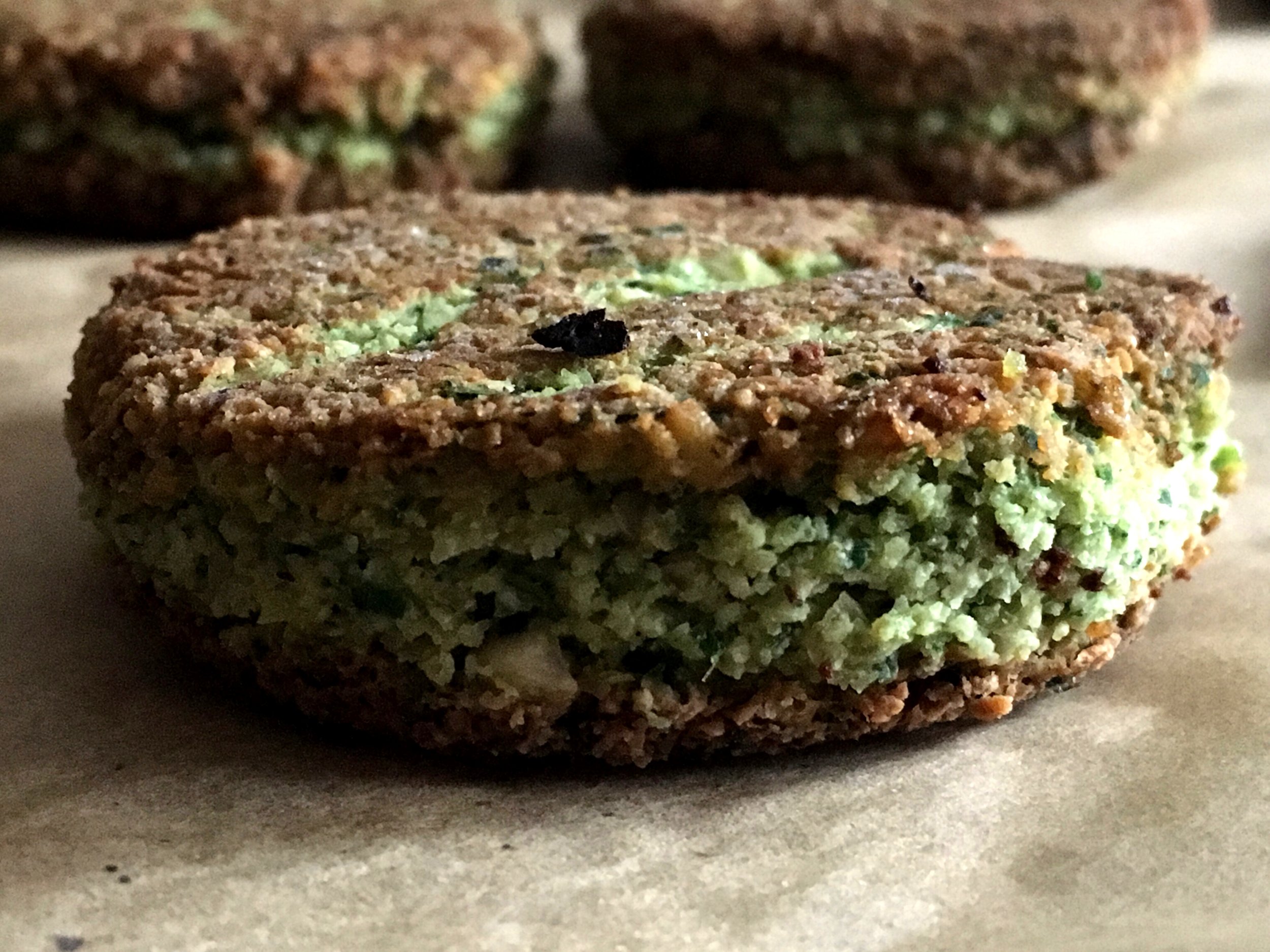 Falafel from the side, green with parsley