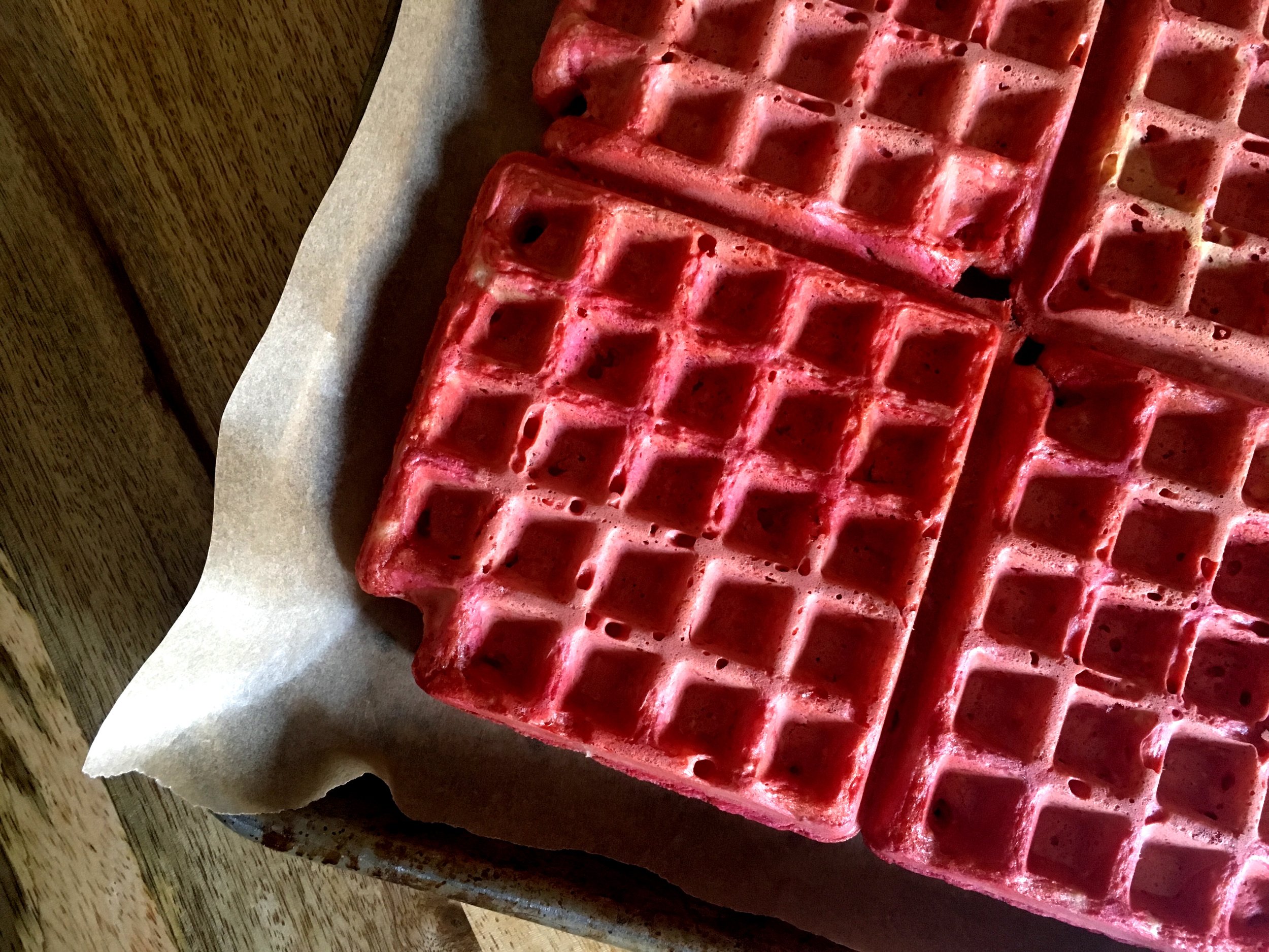 Calico citrus beet ginger waffles, cooling