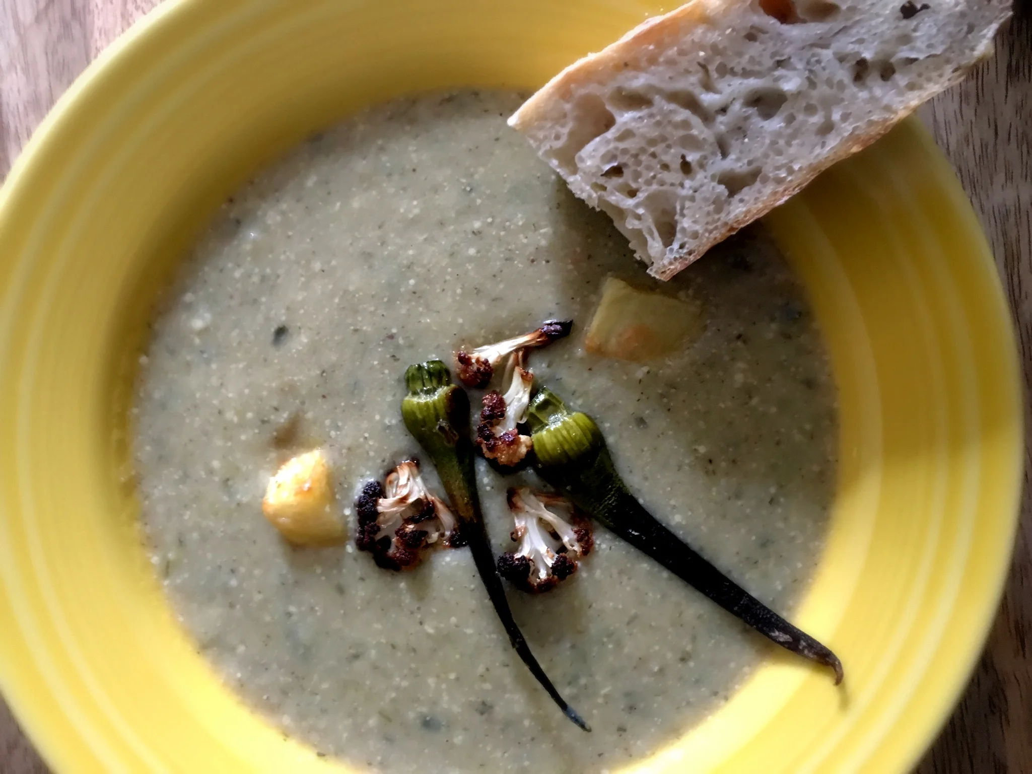 Roasted garlic scape, potato, cauliflower soup — madeleine.teacup
